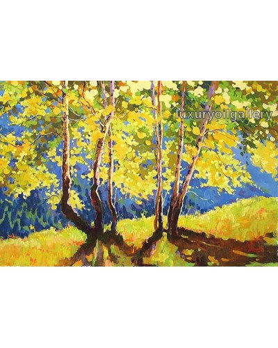 ציור שמן עצים ועלים צהובים